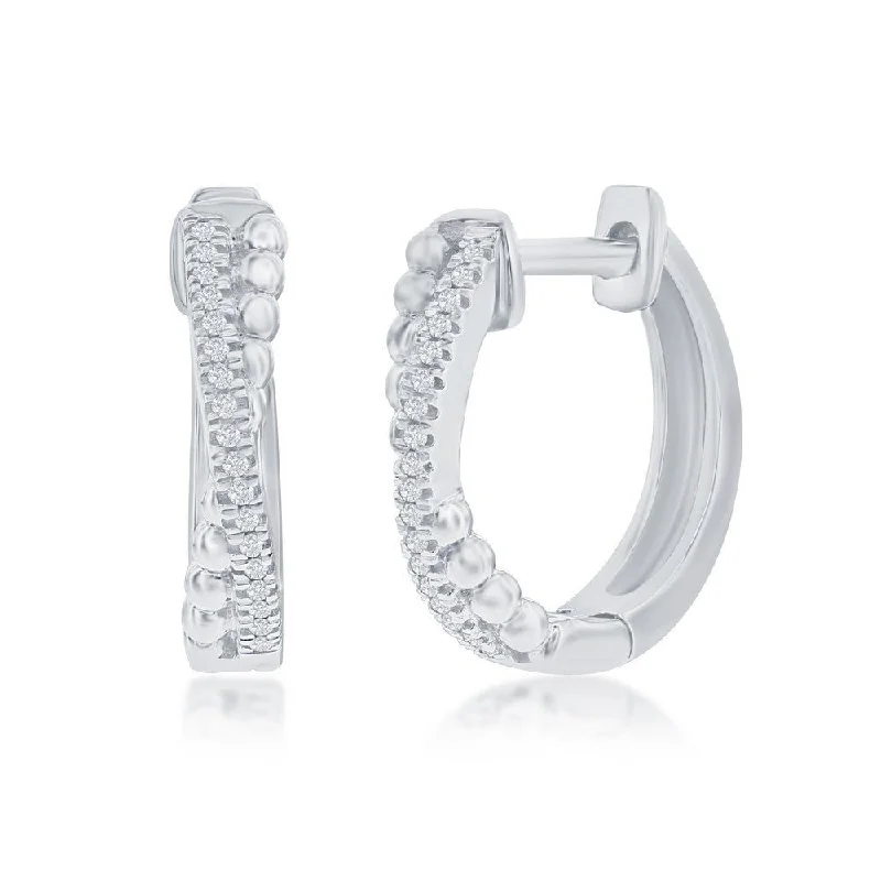 Affordable women's rings-SS 0.06ctw 15mm 'X' Design I/SI2 Diamond Hoop Earring