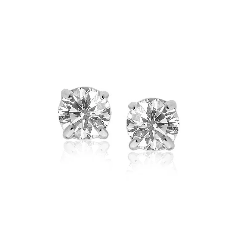 Women's gold earrings-14k White Gold Stud Earrings with White Hue Faceted Cubic Zirconia(7mm)