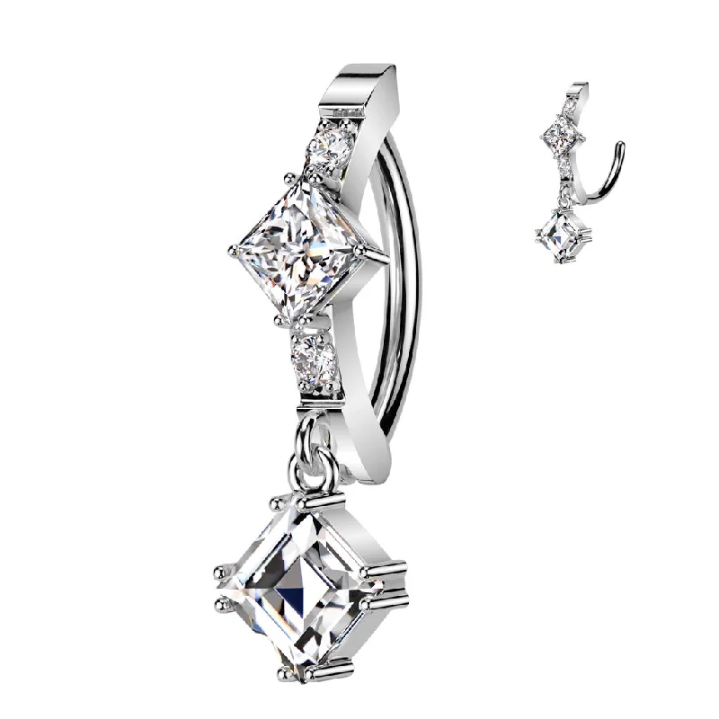 Women's bridal rings-SS316L Jewelled Hinged Belly Button Ring with CZ Dangle - 540