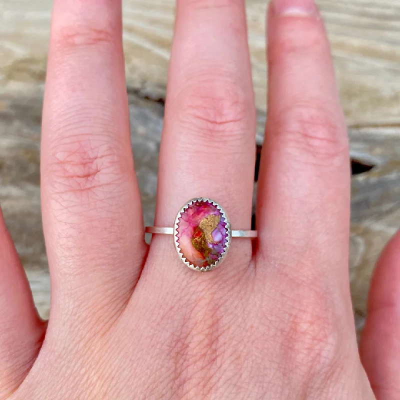 Women's astrology rings-Pink Starburst Ring // Size 8.5