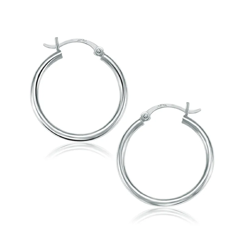 Handmade women's earrings-10k White Gold Polished Hoop Earrings (2x25mm)