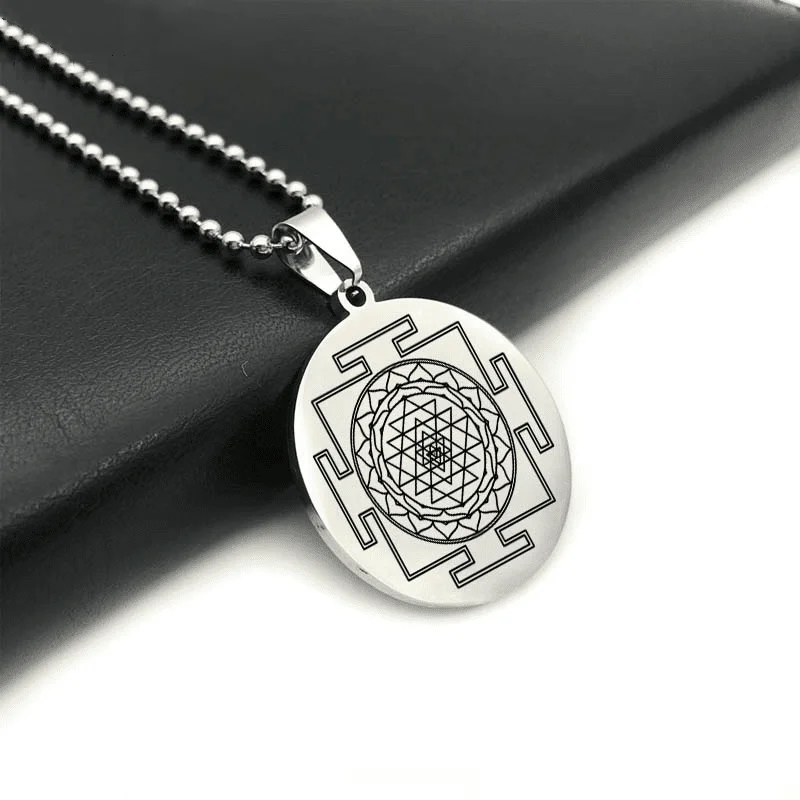 Women's rose gold necklaces-Sacred Sri Yantra Stainless Steel Necklace