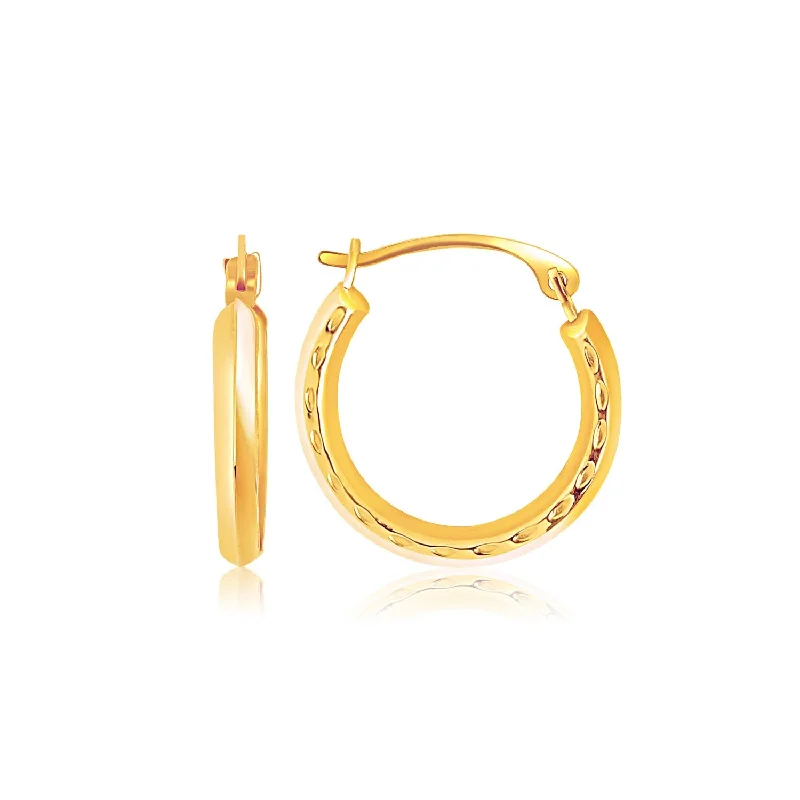 Women's symbolic earrings-14k Yellow Gold Hoop Earrings with Textured Detailing