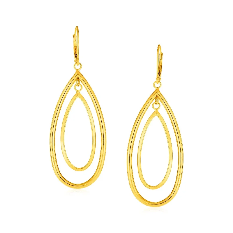 Women's spiritual earrings-14k Yellow Gold Earrings with Teardrop Dangles