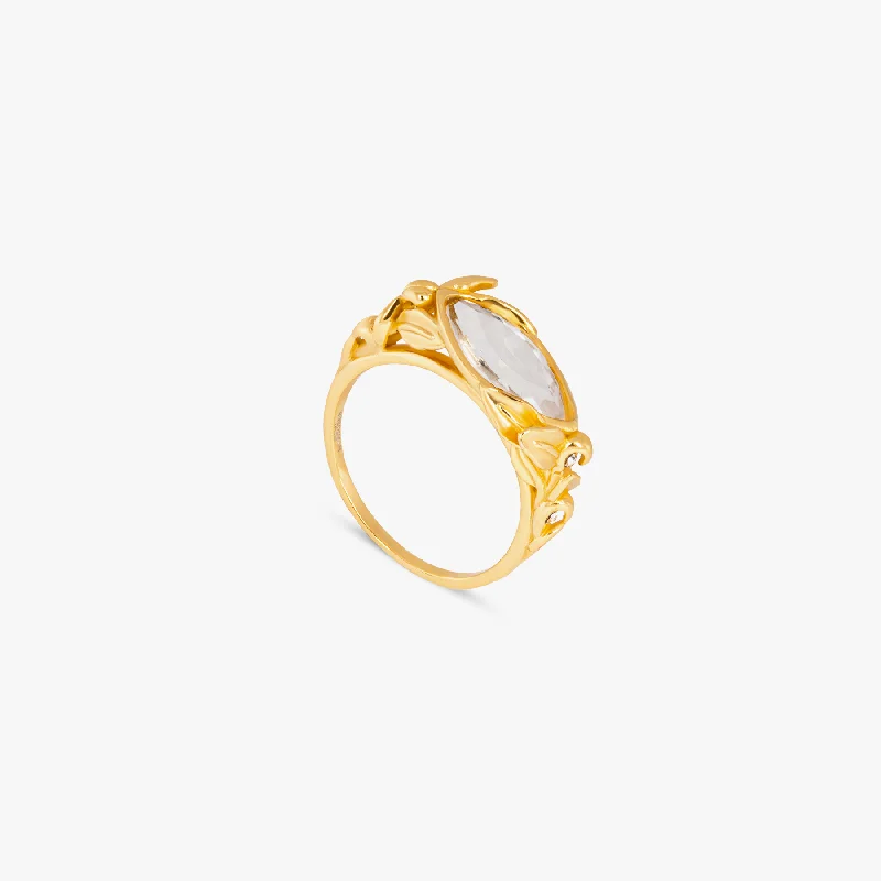 Women's gift rings-Wild Flower ring in blue moon quartz and 14k gold plated sterling silver