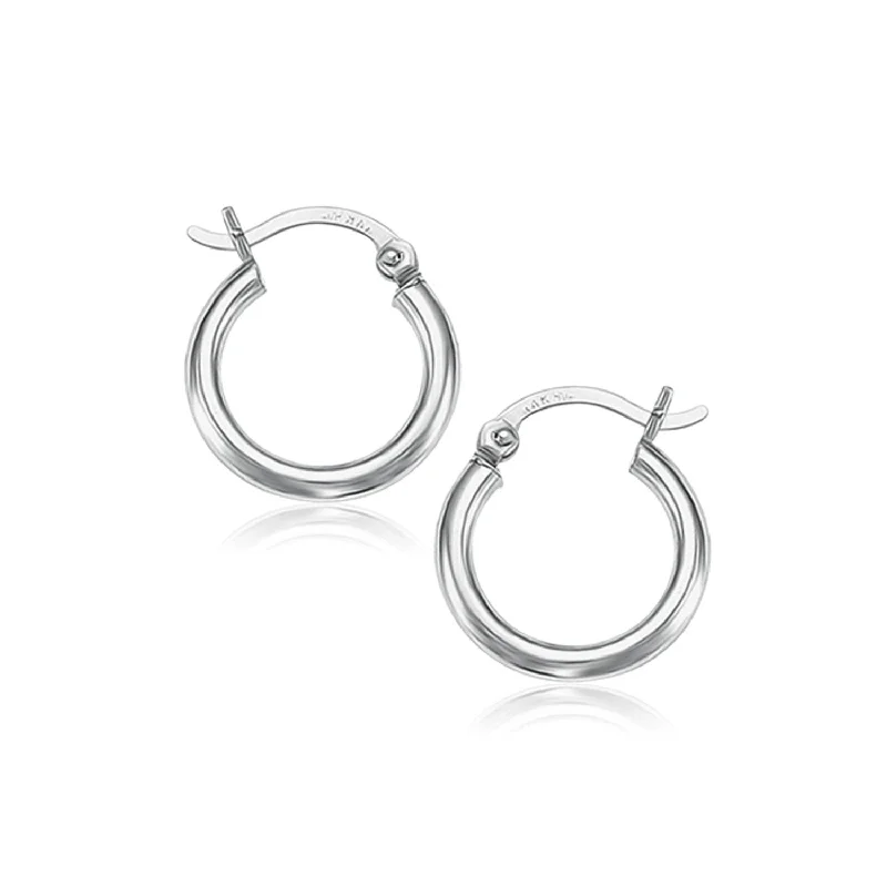 Women's gold-plated earrings-10k White Gold Polished Hoop Earrings (2x15 mm)