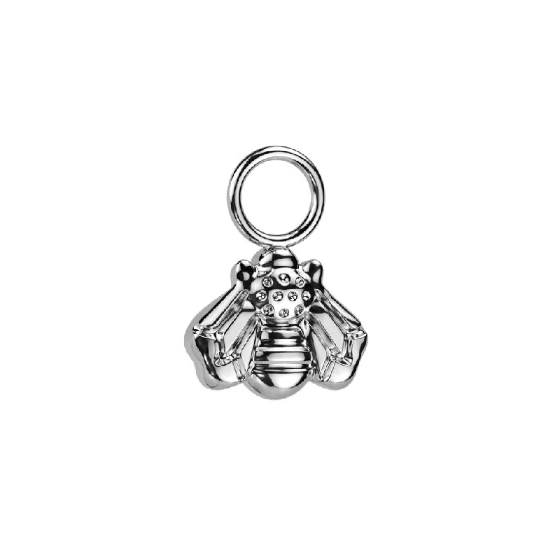 Women's unique rings-Titanium High Polish Dangle Bee Charm for Hinged Ring - E407