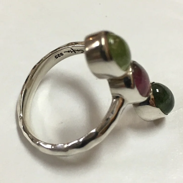 Women's star rings-PINK AND GREEN TOURMALINE 3-STONE RING