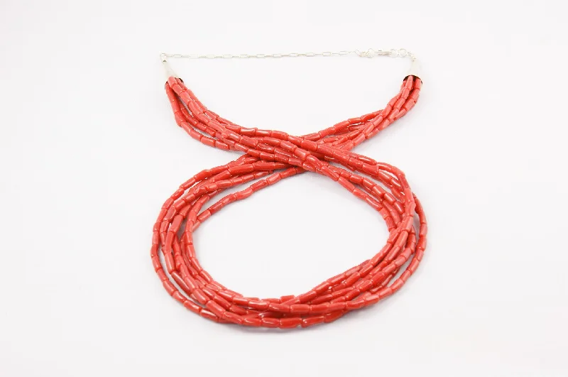 Women's pearl necklaces-Zuni Red Coral Six Strand Necklace