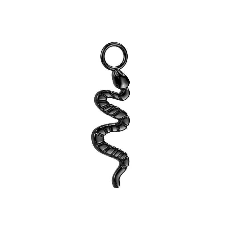 Women's elegant rings-Titanium Black Dangle Snake Charm for Hinged Ring - E408B