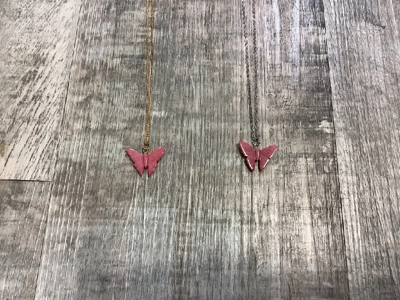 Women's personalized necklaces-Rhodonite Butterfly Pendant Necklace