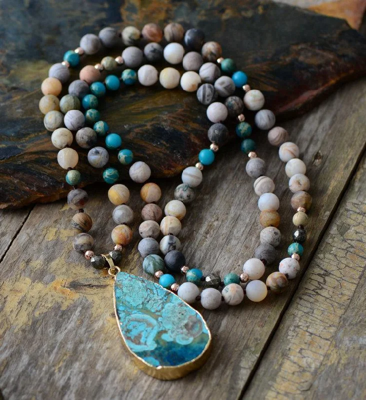 Women's Buddha necklaces-Calming Ocean Stone Necklace