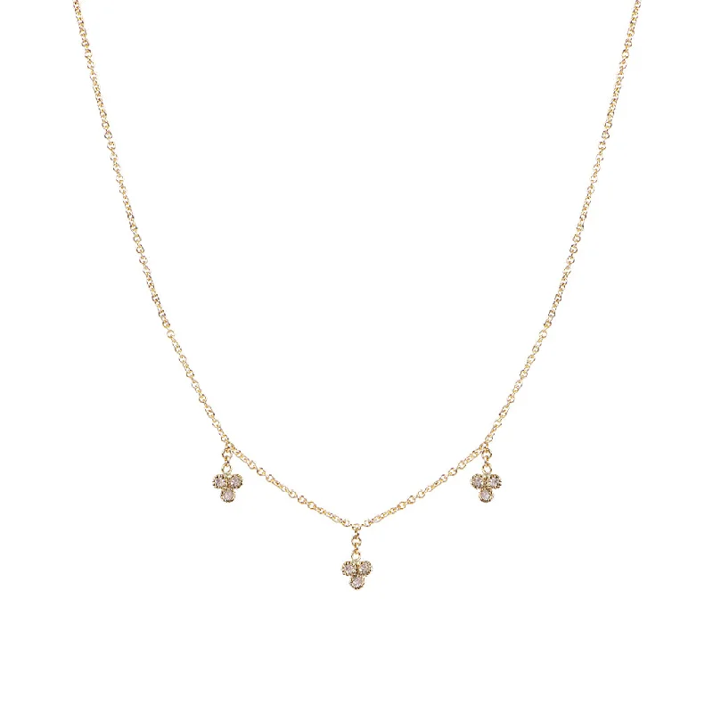 Women's zodiac necklaces-3 DIAMOND CLUSTER DROP NECKLACE