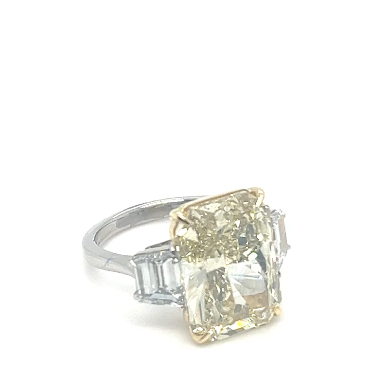 Women's modern rings-10.01CT CUS FY VVS2 GIA#6204775925//PLAT W TRAP SIDE STONES ENG RING