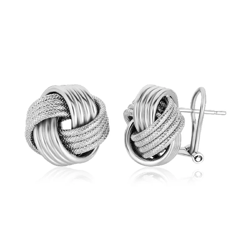 Affordable women's earrings-Sterling Silver Groove Textured Love Knot Earrings(14mm)