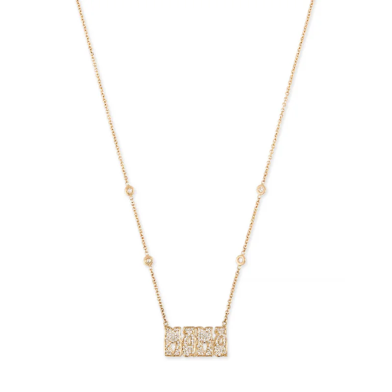 Women's beaded necklaces-PAVE DIAMOND SMALL "MAMA" NECKLACE