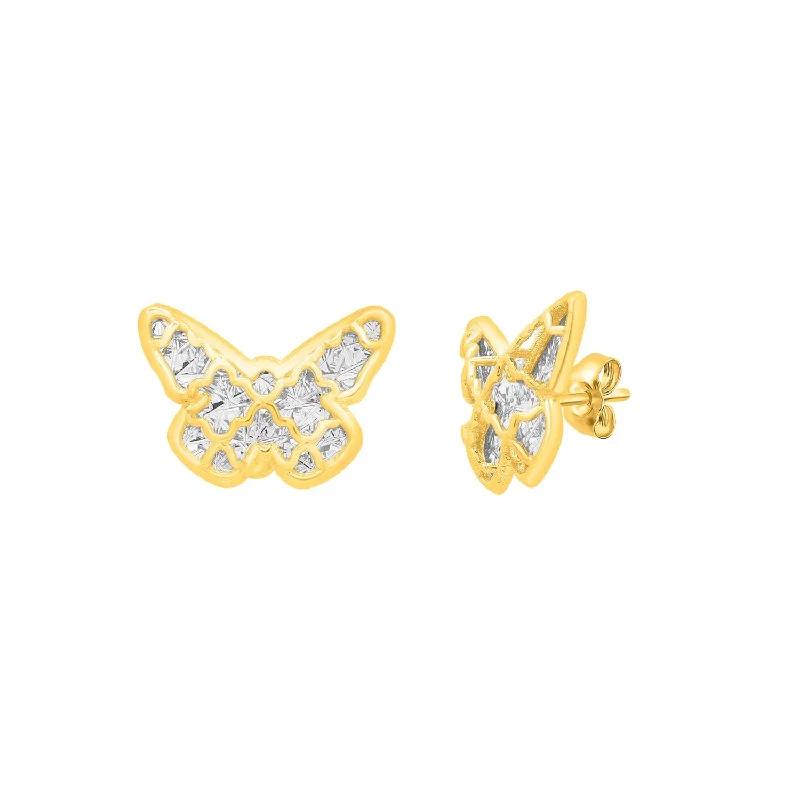 Women's chandelier earrings-Checkered Butterfly Earrings in 14K Yellow Gold