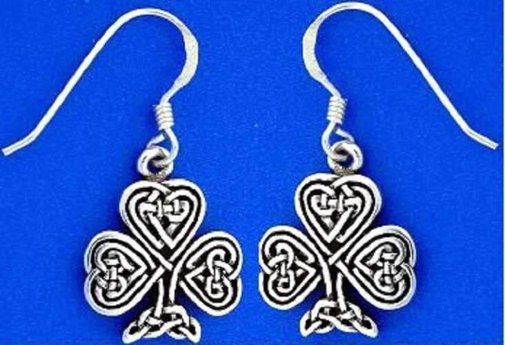 Women's wedding earrings-Pewter  Celtic Knot Shamrock Earrings