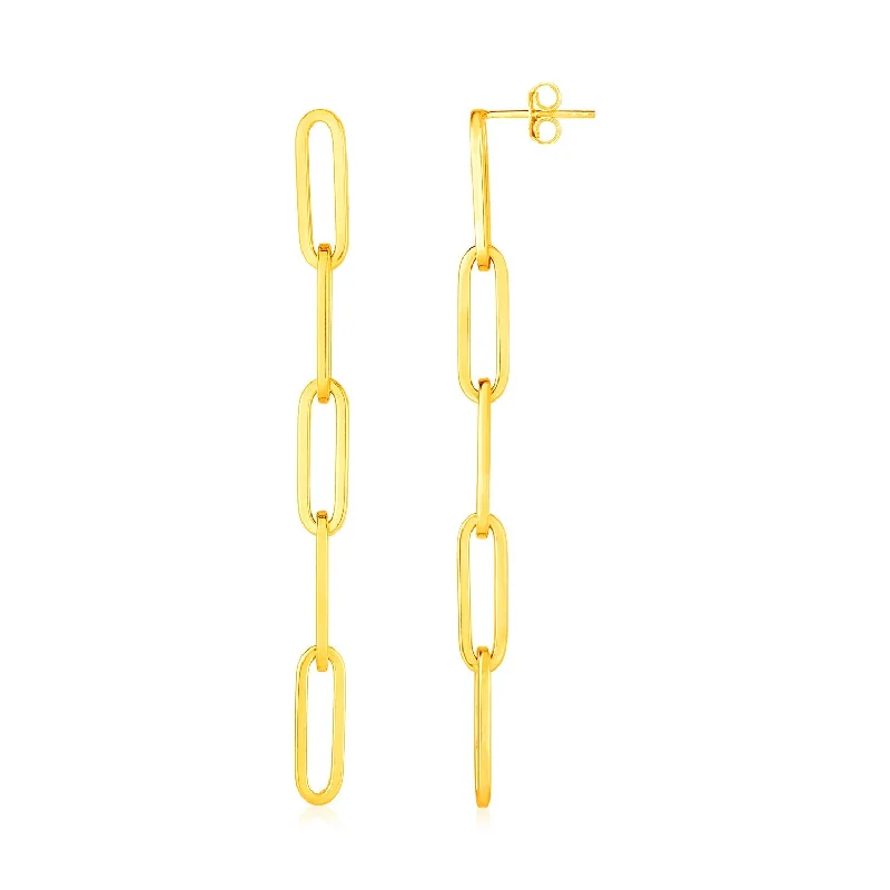 Women's religious earrings-14K Yellow Gold Five Link Paperclip Chain Earrings