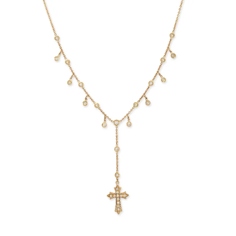 Women's heart-shaped necklaces-SOPHIA DIAMOND CROSS BOTTOM + SHAKER DIAMOND Y NECKLACE