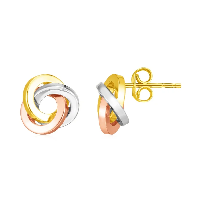 Women's custom engraving earrings-14k Tri Color Gold Love Knot Earrings(10mm)