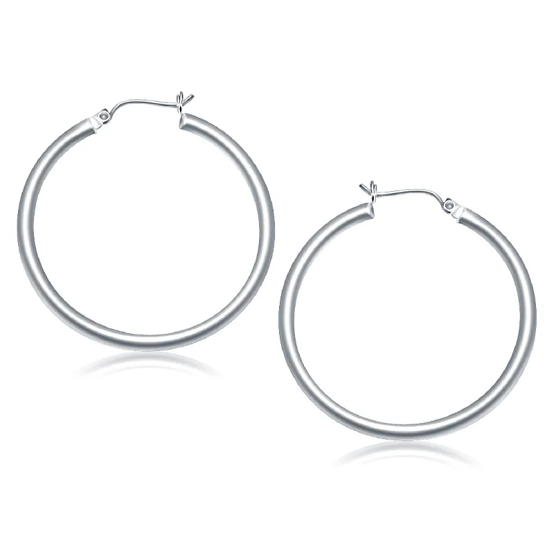 Women's sustainable earrings-14k White Gold Polished Hoop Earrings (3x40mm)