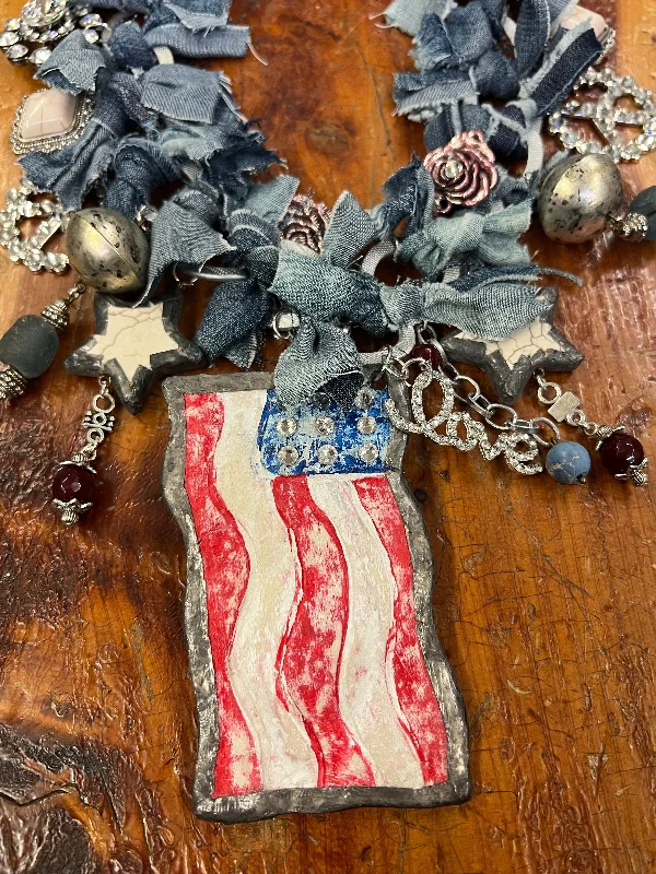 Women's luxury gift necklaces-I Love the  USA, Americana Handmade Necklace by A Rare Bird