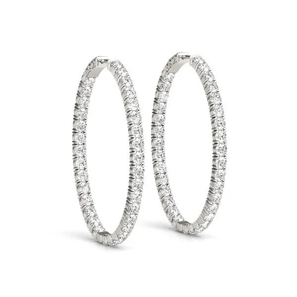 Women's jade earrings-Oval Shape Two Sided Diamond Hoop Earrings in 14k White Gold (2 cttw)