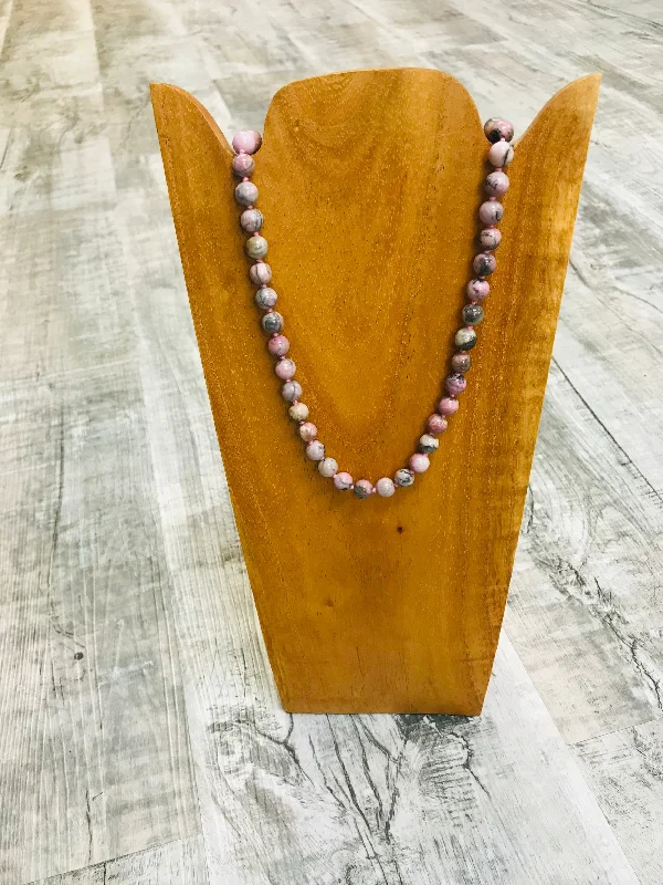 Women's short necklaces-18" 8mm Rhodonite Beaded Necklace