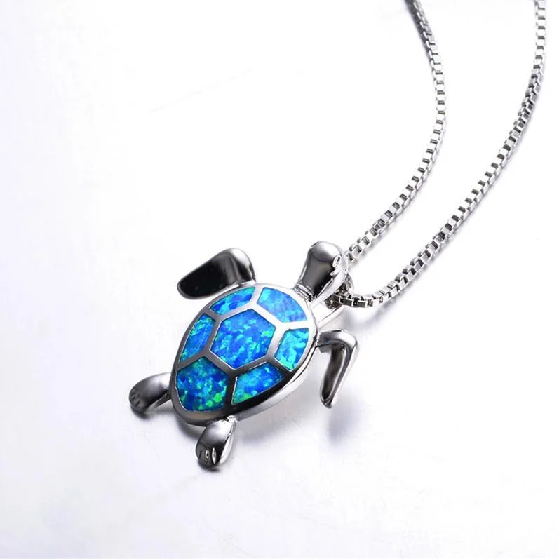 Women's healing crystal necklaces-Blue Opal Turtle Necklace