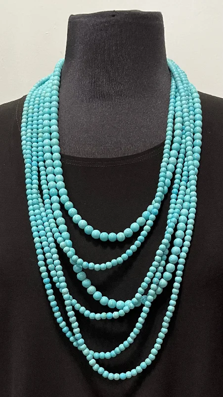 Women's astrology necklaces-Turquoise  Six Strand 32" Necklace