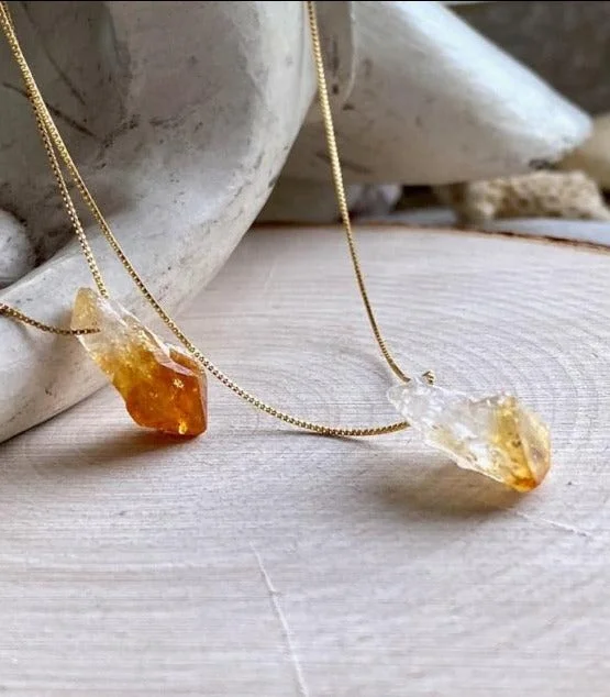 Women's custom engraving necklaces-Golden Abundance Raw Citrine Necklace