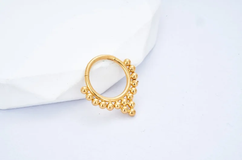 Women's holiday rings-Titanium Gold Hinged Septum/Daith Ring - TI-153A