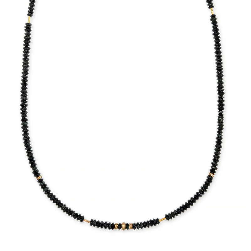 Women's ruby necklaces-PAVE + GOLD AND BLACK JADE BEADED TOGGLE NECKLACE