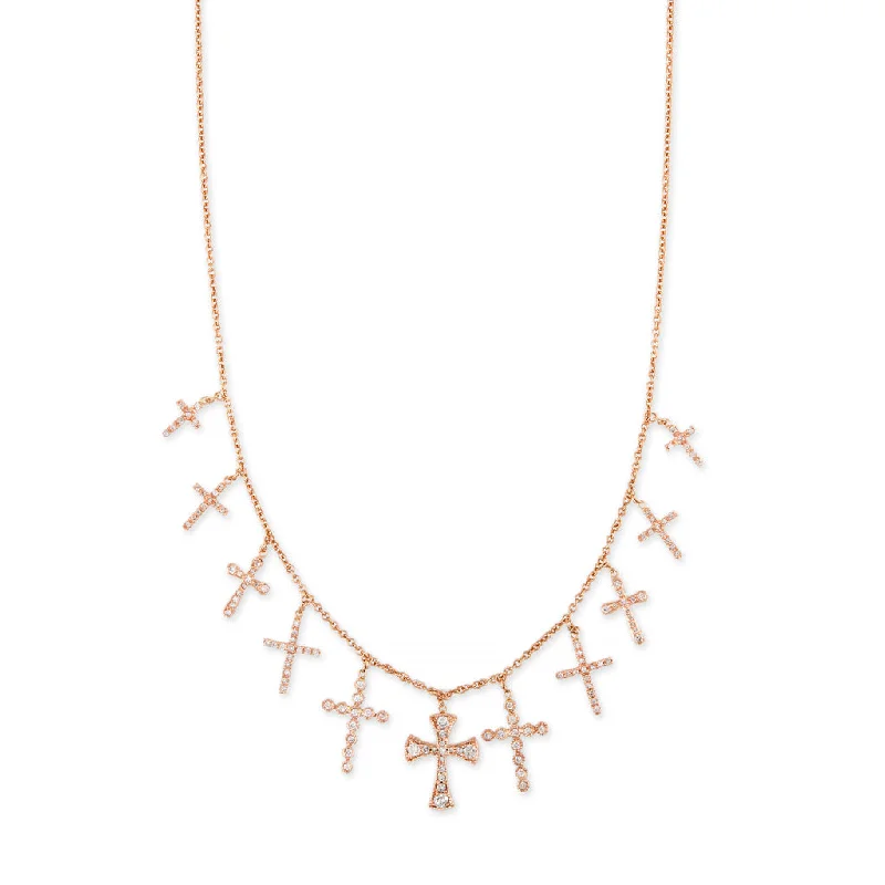 Women's gold necklaces-11 ASSORTED PAVE DIAMOND CROSS SHAKER NECKLACE