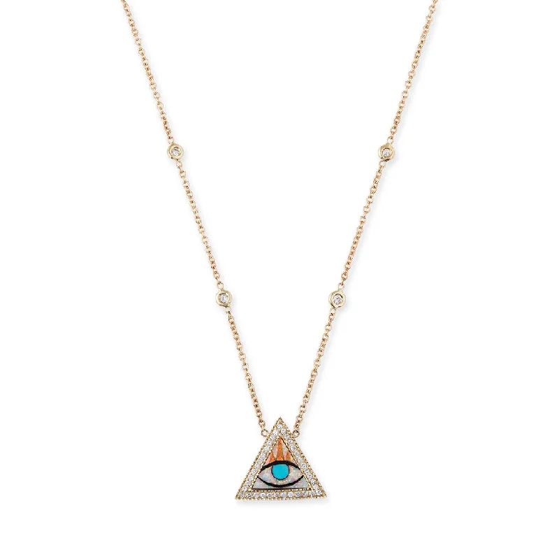 Women's luxury gift necklaces-PAVE EYE TRIANGLE INLAY NECKLACE