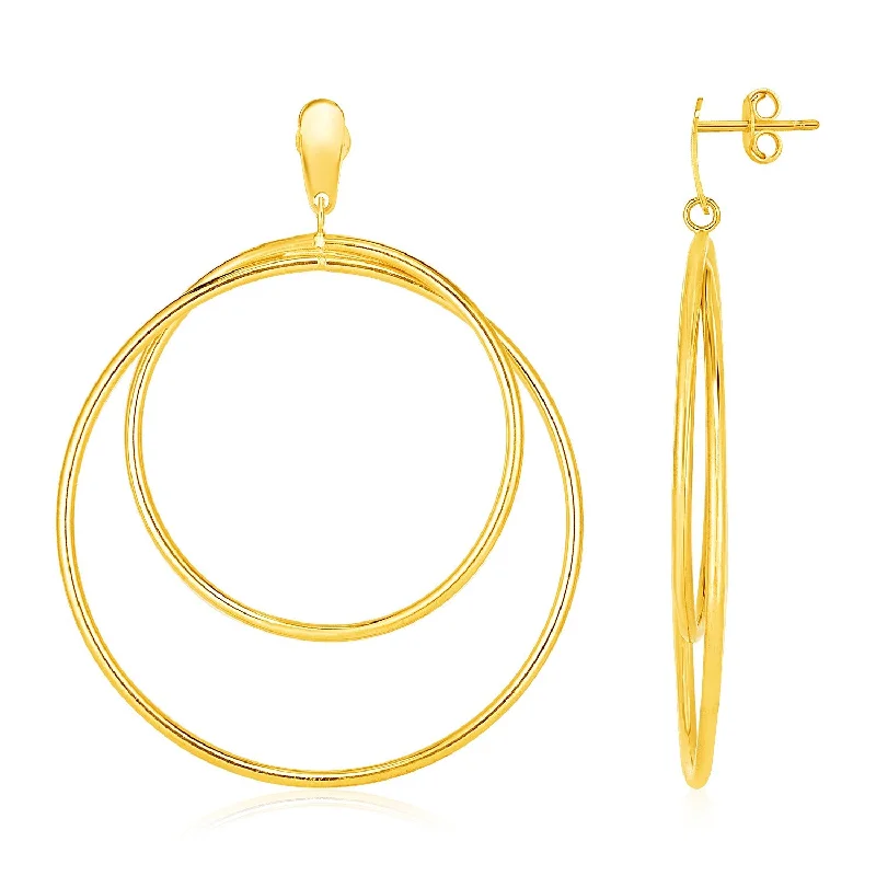 Women's gemstone earrings-14k Yellow Gold Post Earrings with Open Polished Circle Dangles