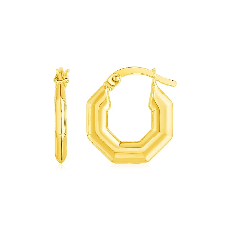 Women's spiritual earrings-14k Yellow Gold Octagon Hoop Earrings