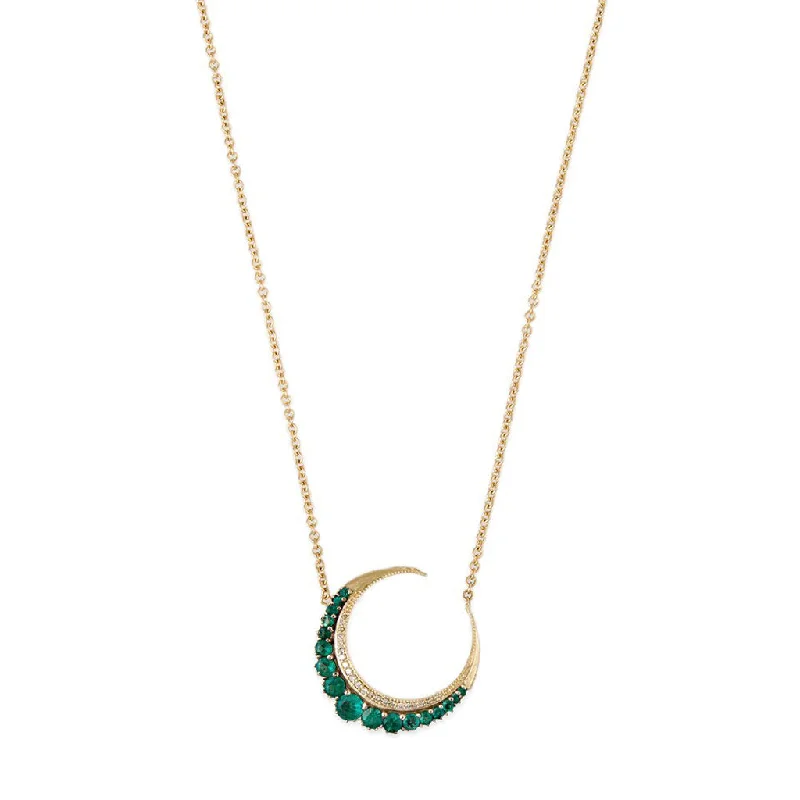 Women's statement necklaces-SMALL EMERALD CRESCENT MOON NECKLACE