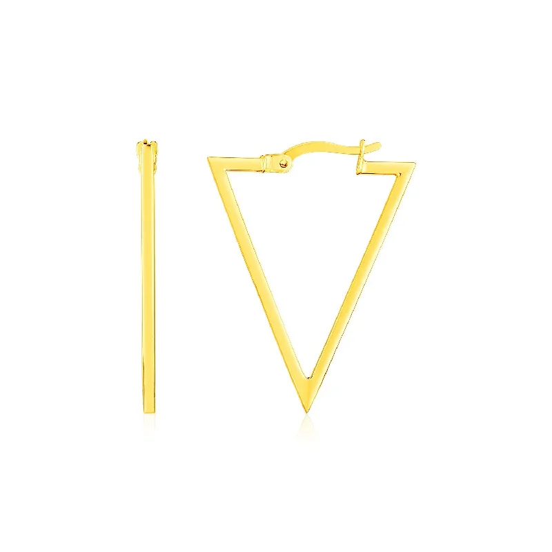 Women's personalized earrings-14K Yellow Gold Triangle Hoop Earrings