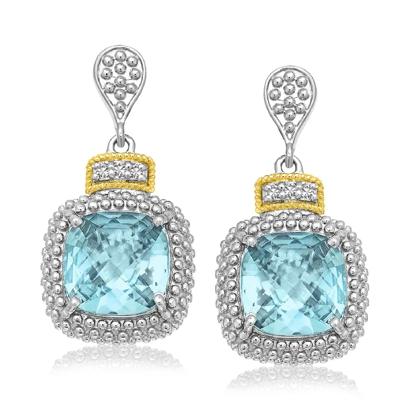 Women's lightweight earrings-18k Yellow Gold & Sterling Silver Sky Blue Topaz & Diamond Earrings (.05cttw)