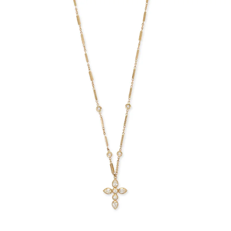 Women's long necklaces-ROUND + TEARDROP SOPHIA DIAMOND CROSS SMOOTH BAR NECKLACE