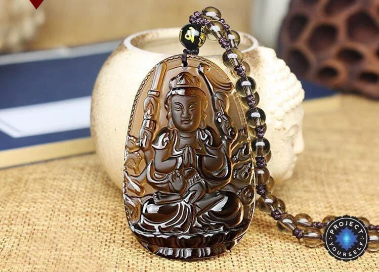 Women's bridal necklaces-Natural Ice Obsidian 8 Patron Buddha Pendant Necklace