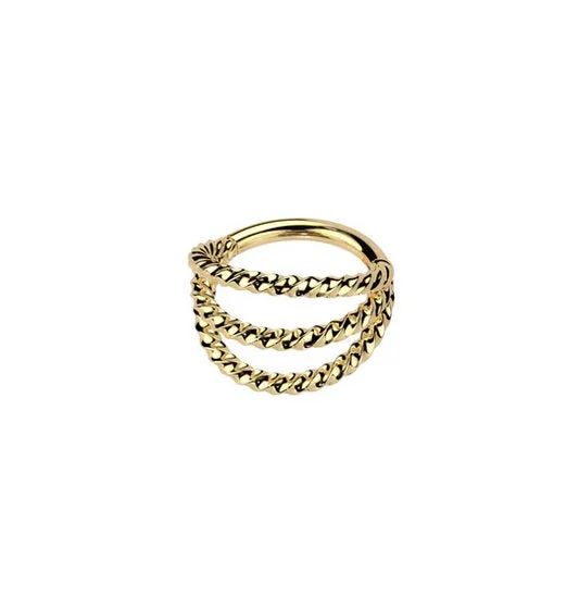 Women's elegant rings-Titanium Gold Triple Twisted Hoop Hinged Segment Ring - TI-221A