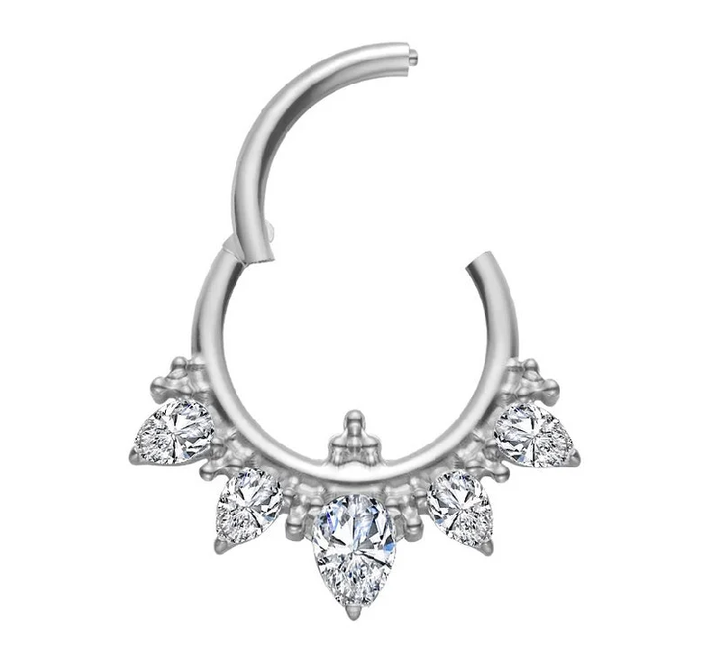 Women's modern design rings-Titanium High Polish Jewelled Hinged Septum/Daith Ring - TI-217