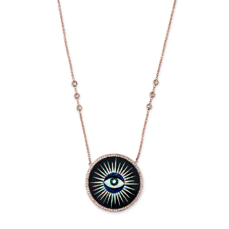 Women's symbolic necklaces-PAVE ONYX INLAY EYE NECKLACE