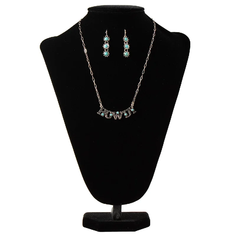 Women's K gold necklaces-M&F Western Brushed Silver & Turquoise Stone Howdy Necklace Set