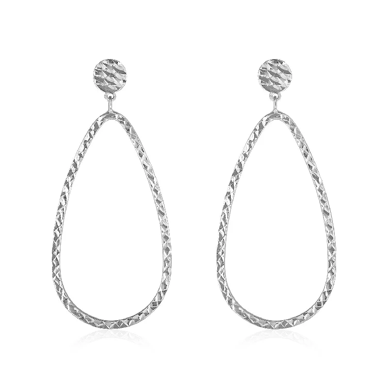 Women's gold-plated earrings-14k White Gold Textured Teardrop Motif Post Earrings