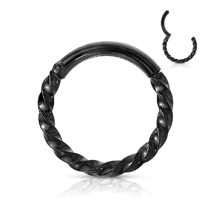 Women's party rings-Black Hinged Septum/Daith Ring - E341A