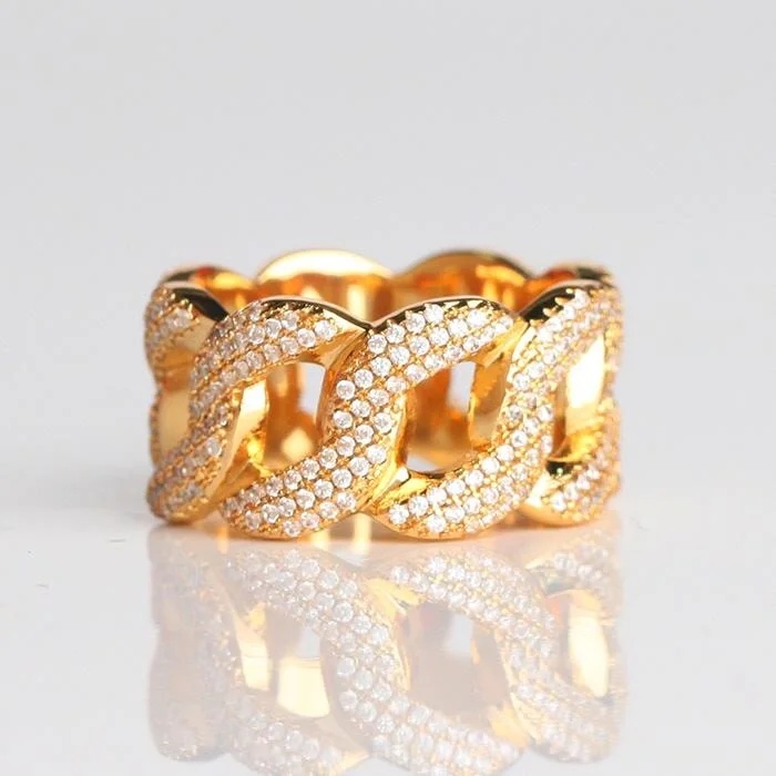 Minimalist women's rings-The Lord® - Iced Out Cuban Link Ring 18K Gold Plated